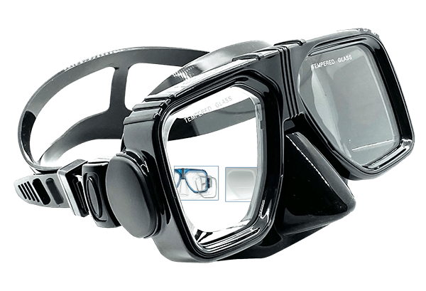 Alpha 2 Popular Dive Mask with optional diopter and bifocal lenses.